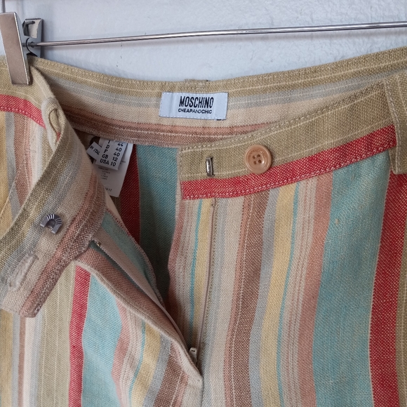 Moschino 100% Linen Wide Leg Pant Pastel Rainbow Stripe 10 - Picture 9 of 13